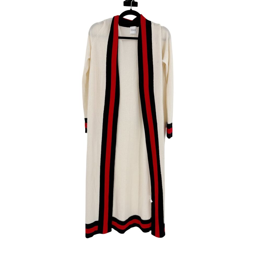 Madeleine Thompson Pure Cashmere Cream Black Red Maxi Cardigan Size S Flaw